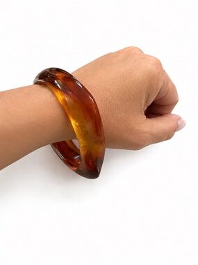 NEW Chunky Amber Toned Acrylic Bangle Bracelet Square Resin Statement Cuff Boho